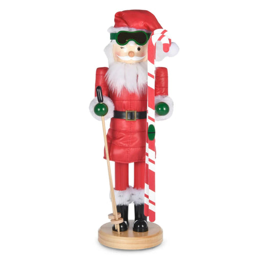 14-inch Skiing Santa Nutcracker figurine featuring Santa dressed for a festive winter skiing adventure