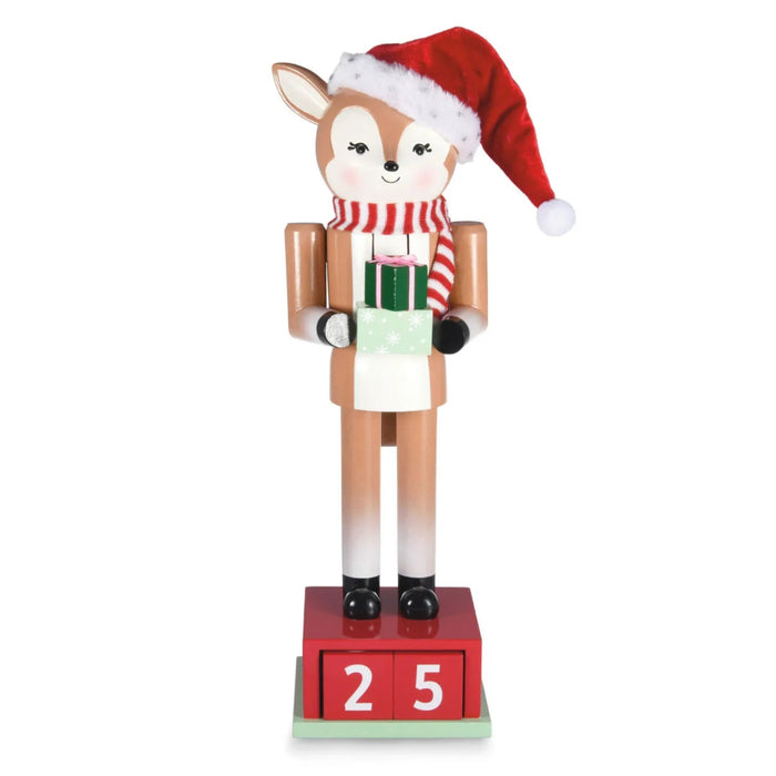 15.5-inch Reindeer Countdown Nutcracker figurine with festive reindeer design and Christmas countdown theme