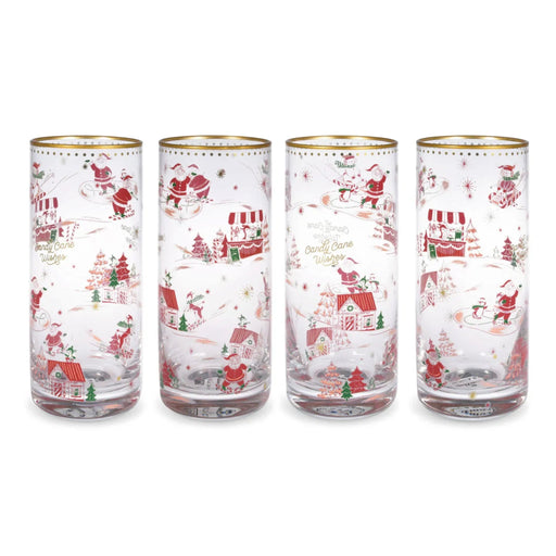 Candy Cane Wishes Christmas drinking glasses set of 4 with festive candy cane designs