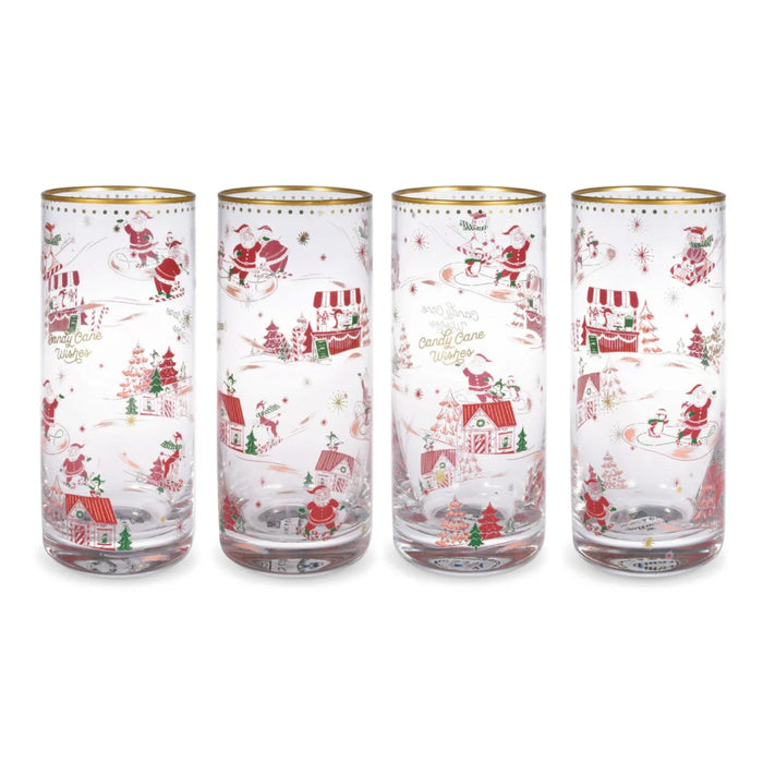 Candy Cane Wishes Christmas drinking glasses set of 4 with festive candy cane designs