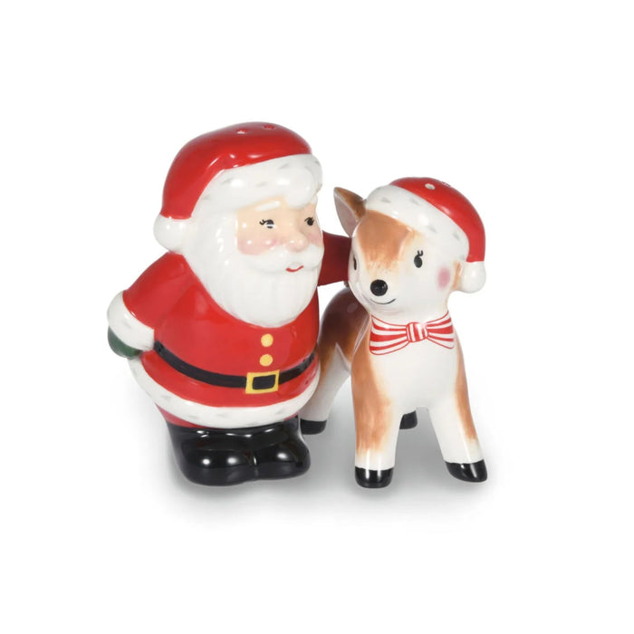 Santa and reindeer Christmas salt and pepper shakers set of 2 for festive holiday table décor