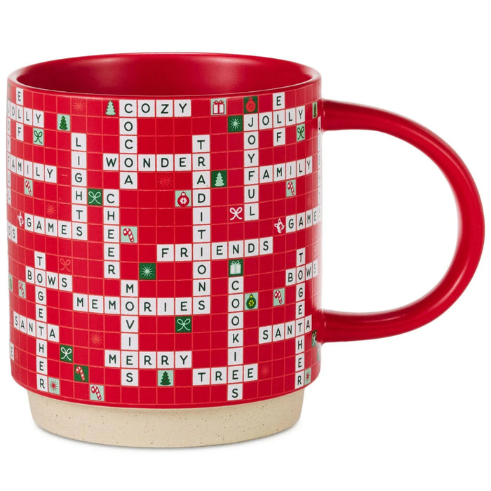 16 oz. Christmas Crossword Puzzle Mug featuring a festive crossword puzzle-inspired holiday design
