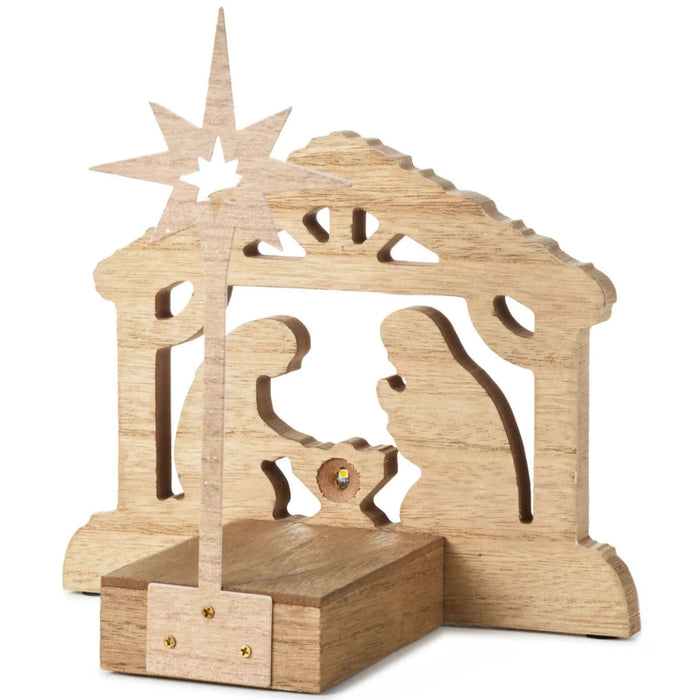 Lighted Nativity Shadowcaster tabletop decoration creating a festive shadow effect for Christmas décor