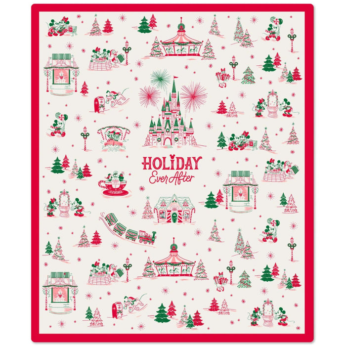 Disney Holiday Ever After 50x60 throw blanket featuring festive Disney holiday artwork, soft cozy fabric, and seasonal Christmas design for home décor and gifting.