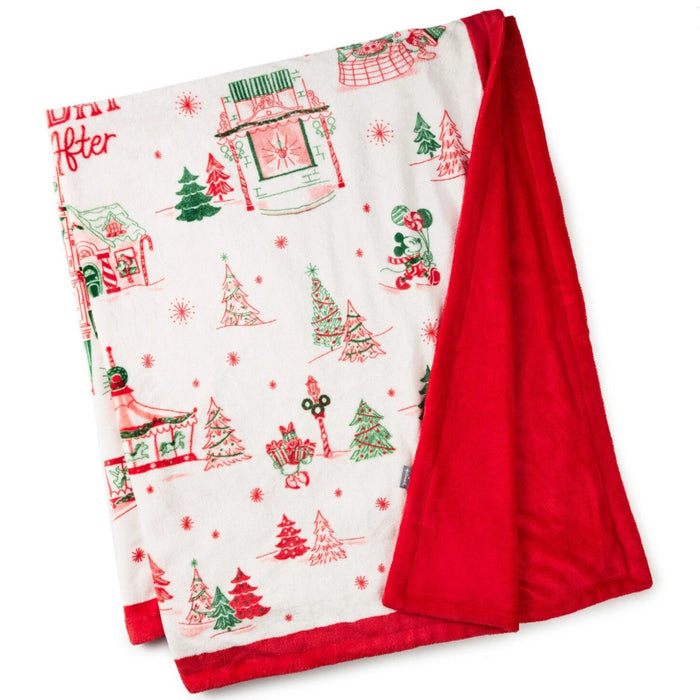 Disney Holiday Ever After 50x60 throw blanket featuring festive Disney holiday artwork, soft cozy fabric, and seasonal Christmas design for home décor and gifting.