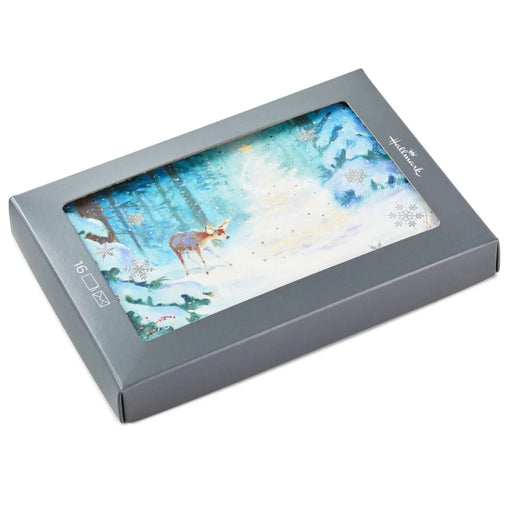 Hallmark Deer and Tree in Forest boxed Christmas greeting cards, pack of 16 woodland-themed holiday cards