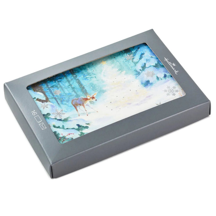 Hallmark Deer and Tree in Forest boxed Christmas greeting cards, pack of 16 woodland-themed holiday cards