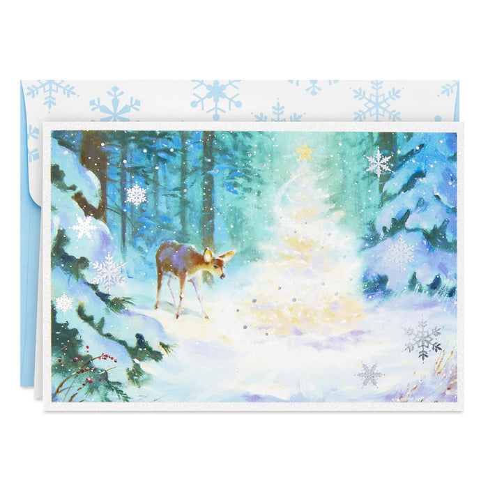Hallmark Deer and Tree in Forest boxed Christmas greeting cards, pack of 16 woodland-themed holiday cards