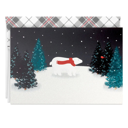 Hallmark boxed holiday cards featuring a polar bear wearing a red scarf, pack of 16