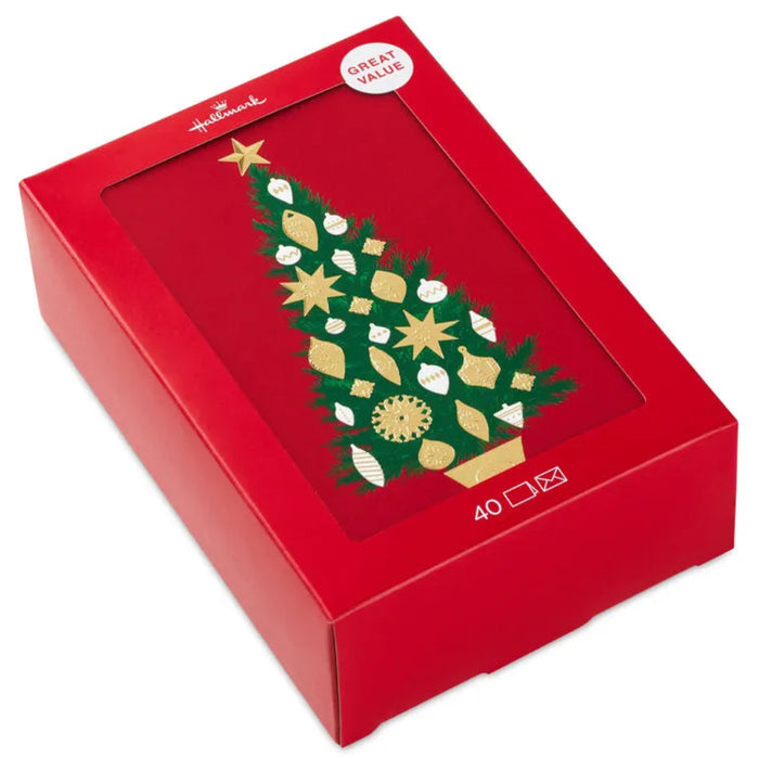 Hallmark Decorated Christmas Tree boxed Christmas cards pack of 40 featuring a festive decorated tree design
