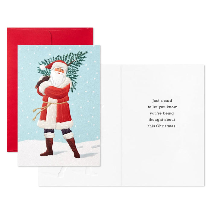 Hallmark Santa Carrying Fir Tree Packaged Christmas Cards Set of 5