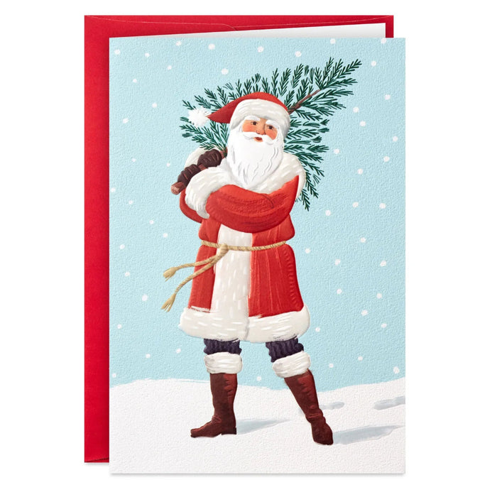 Hallmark Santa Carrying Fir Tree Packaged Christmas Cards Set of 5