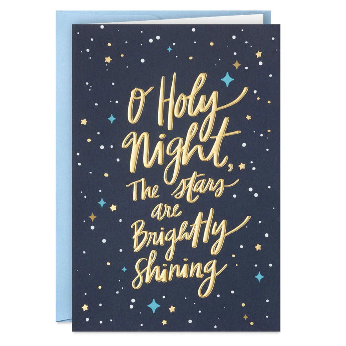 Hallmark Gold Stars on Blue packaged Christmas cards featuring gold stars on a blue background, set of 5