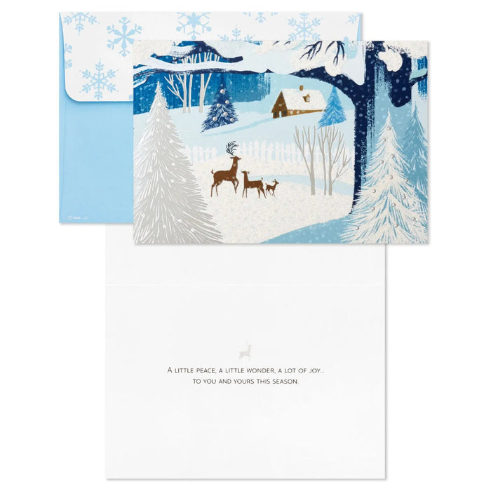 Hallmark Snowy Landscape With Deer boxed holiday cards featuring deer in a peaceful snowy winter scene, pack of 16