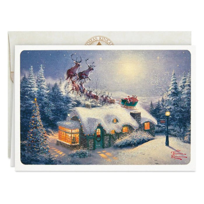 Hallmark Thomas Kinkade Santa and Sleigh boxed Christmas greeting cards, pack of 16 festive holiday cards