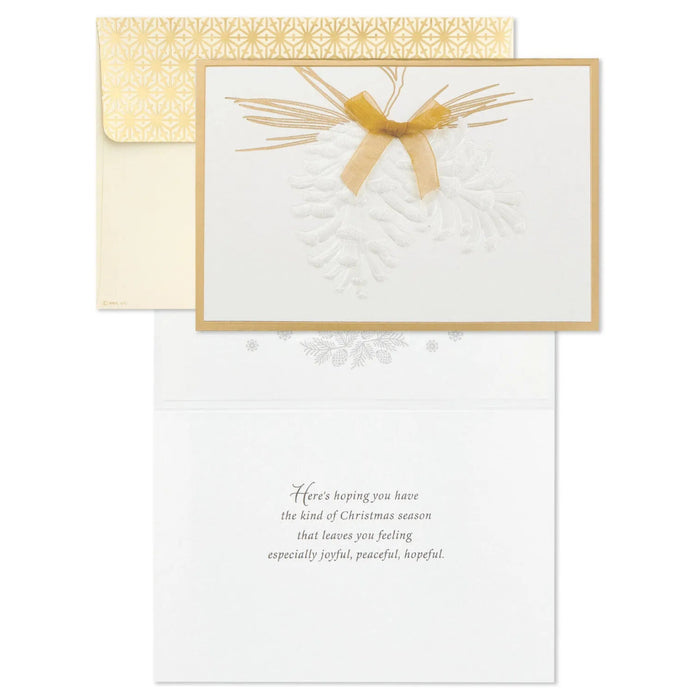 Hallmark Embossed White Pinecones boxed Christmas greeting cards, pack of 12 elegant winter holiday cards