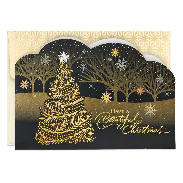 Hallmark Elegant Tree on Black boxed Christmas cards, pack of 16