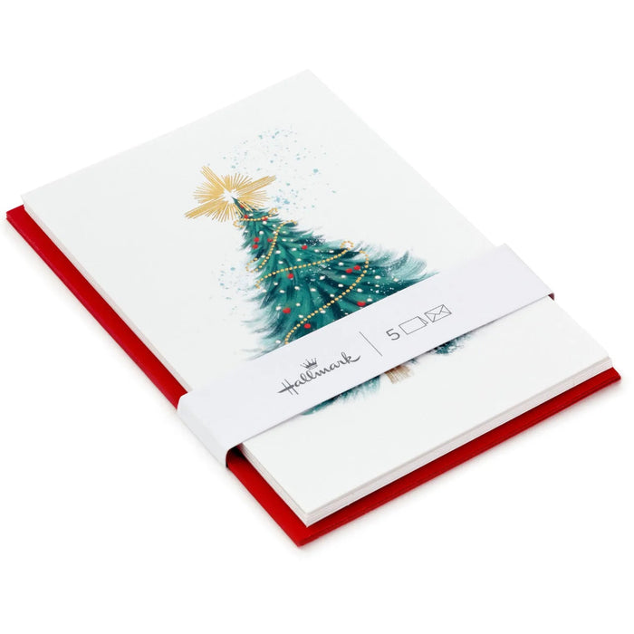 Hallmark Elegant Evergreen With Star packaged Christmas cards, set of 5 festive holiday greeting cards