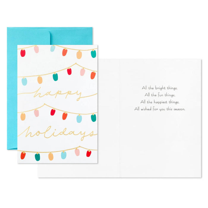 Hallmark Strings of Christmas Lights packaged Christmas cards set of 5 featuring colorful festive holiday light artwork