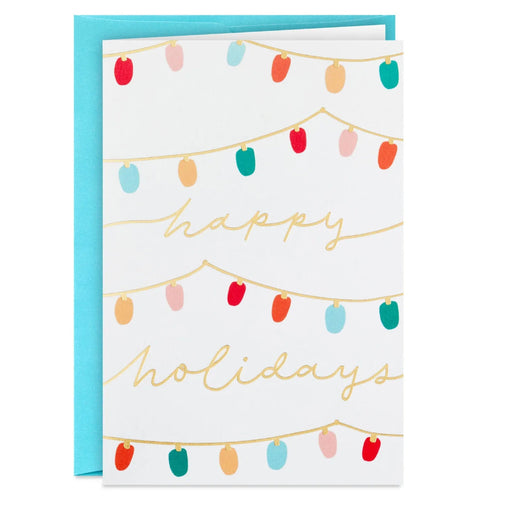 Hallmark Strings of Christmas Lights packaged Christmas cards set of 5 featuring colorful festive holiday light artwork