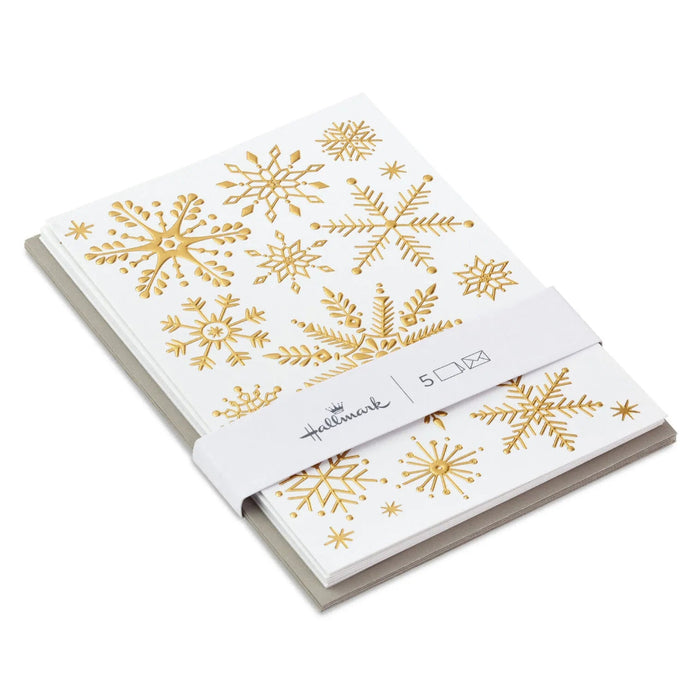 Hallmark Gold Snowflakes Packaged Christmas Cards Set of 5