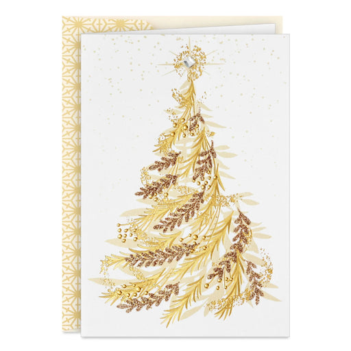 Hallmark Opulent Gold Tree boxed Christmas cards pack of 12 featuring an elegant gold Christmas tree design