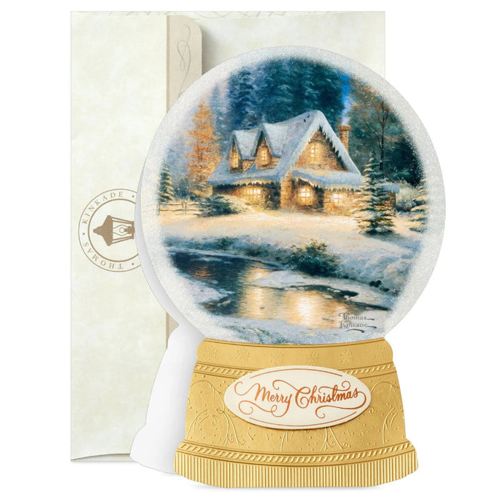 Hallmark Thomas Kinkade Cottage in Snow Globe boxed Christmas cards featuring a snowy cottage scene, pack of 12