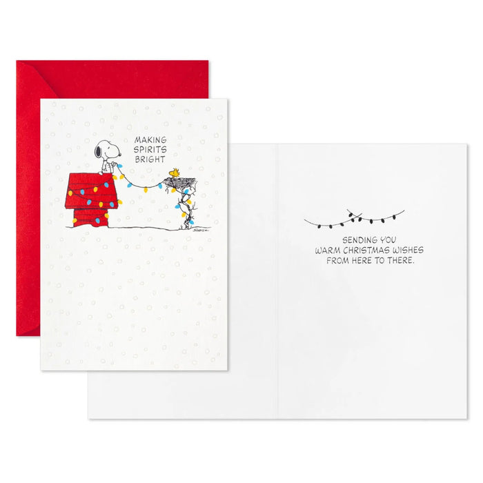 Hallmark Peanuts Snoopy and Woodstock Hanging Lights Boxed Christmas Cards Pack of 16