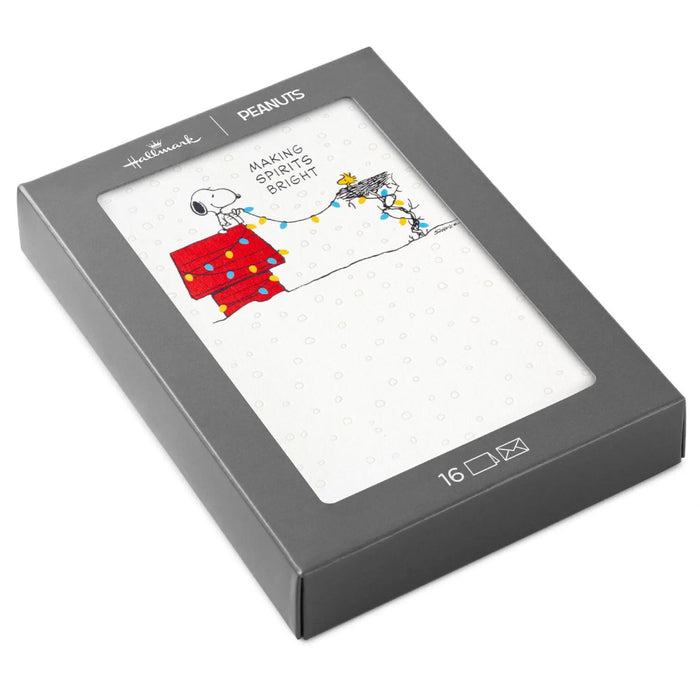 Hallmark Peanuts Snoopy and Woodstock Hanging Lights Boxed Christmas Cards Pack of 16