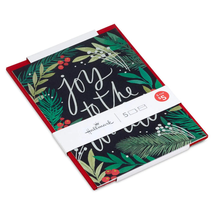 Hallmark Joy to the World packaged Christmas cards featuring a classic holiday design, set of 5