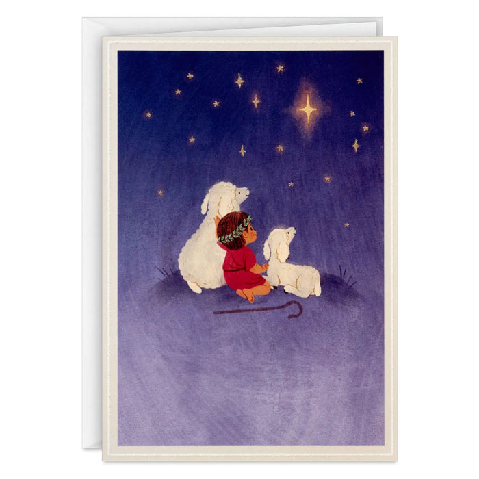 Hallmark Shepherd and Lambs boxed Christmas cards pack of 40 featuring a peaceful shepherd and lambs holiday scene