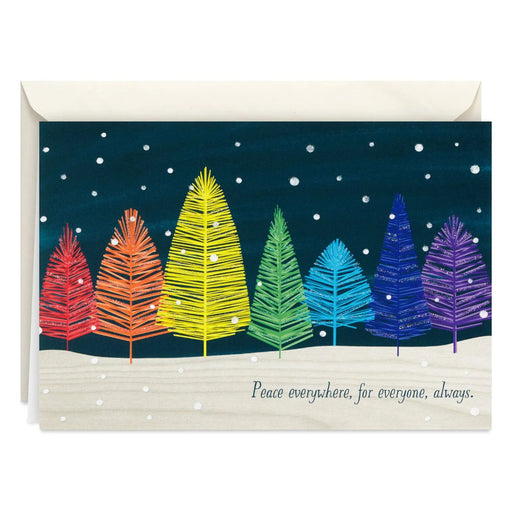Hallmark Colorful Trees Peace Everywhere boxed holiday cards featuring colorful trees and a peaceful holiday message, pack of 16