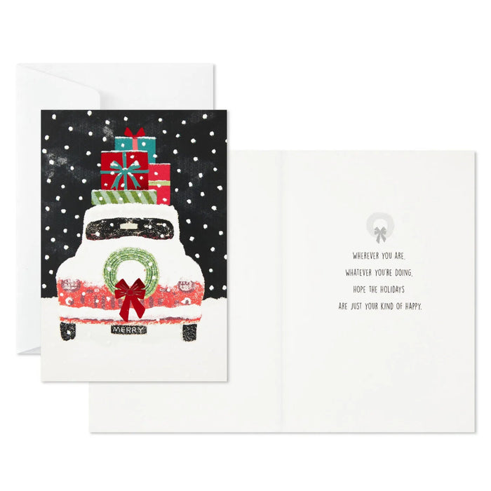 Hallmark antique car loaded with gifts Christmas cards, pack of 16