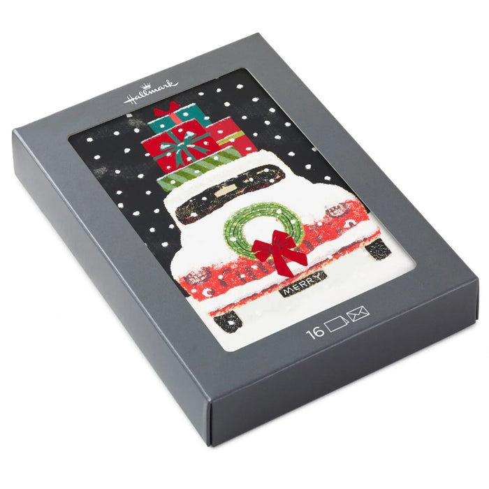 Hallmark antique car loaded with gifts Christmas cards, pack of 16