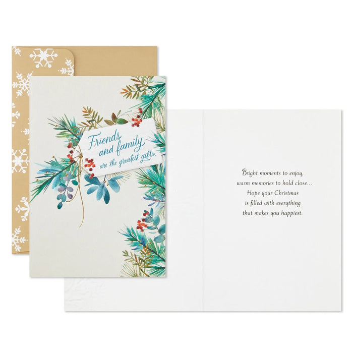 Hallmark Evergreen Branches Greatest Gifts boxed Christmas cards pack of 12 featuring a classic evergreen holiday design