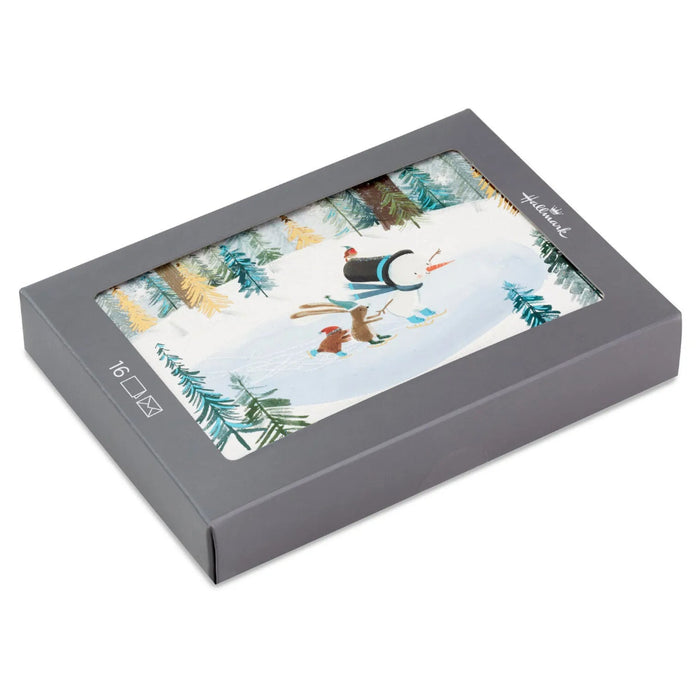 Hallmark Snowman and Critters Ice Skating boxed Christmas cards, pack of 16 festive winter greeting cards