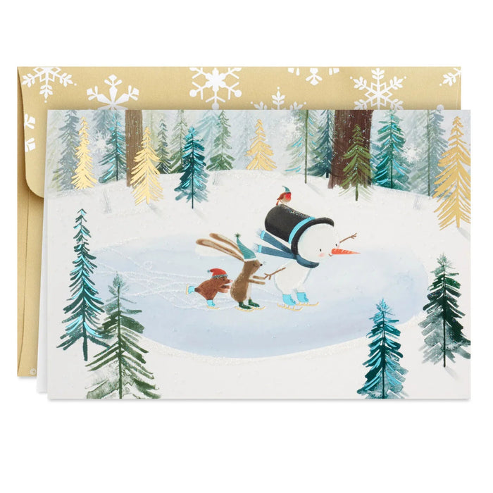 Hallmark Snowman and Critters Ice Skating boxed Christmas cards, pack of 16 festive winter greeting cards