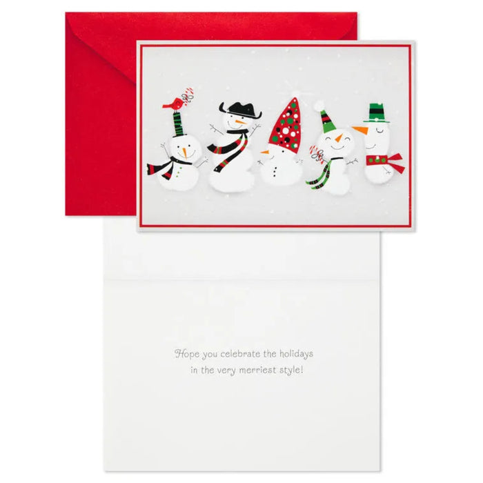 Hallmark Dapper Holiday Snowmen boxed Christmas cards pack of 40 featuring festive snowmen in stylish holiday designs.
