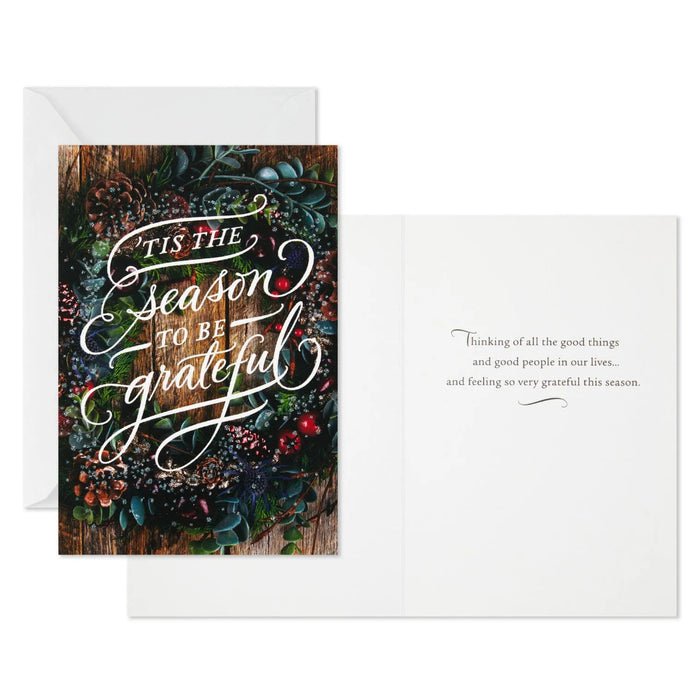Hallmark Pine Wreath on Wood Plank Door Boxed Christmas Cards Pack of 40