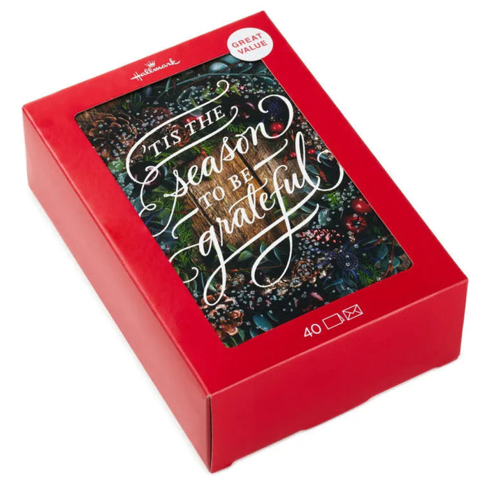Hallmark Pine Wreath on Wood Plank Door Boxed Christmas Cards Pack of 40