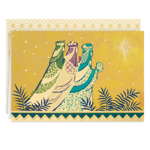 Hallmark Three Wise Men Bearing Gifts boxed Christmas cards pack of 16 featuring traditional Magi artwork and a religious Christmas design.