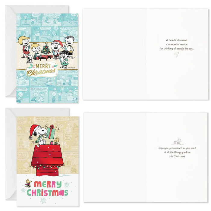 Hallmark Peanuts Nostalgic Wishes assorted boxed Christmas cards pack of 16 featuring festive Peanuts character designs