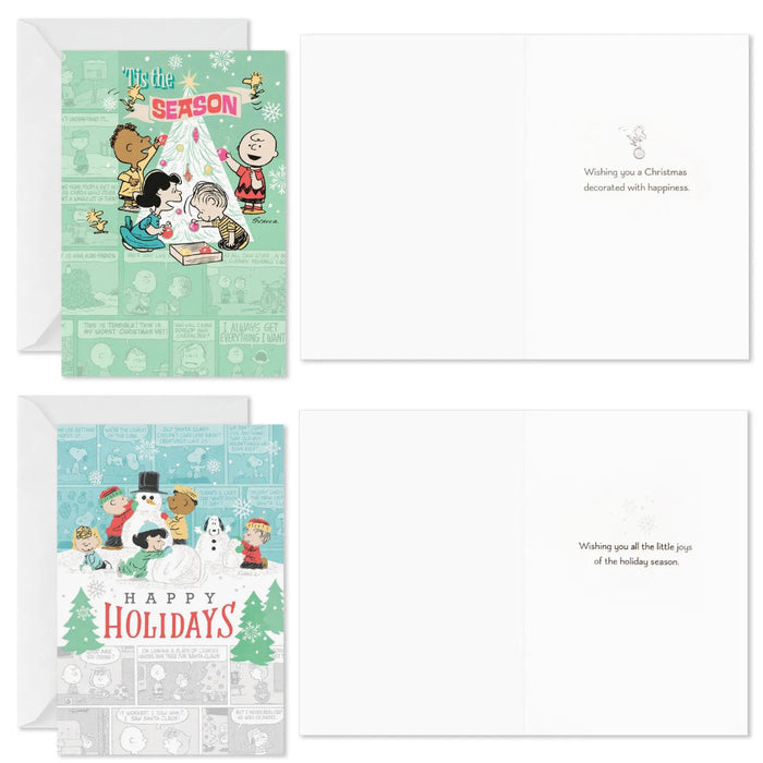 Hallmark Peanuts Nostalgic Wishes assorted boxed Christmas cards pack of 16 featuring festive Peanuts character designs