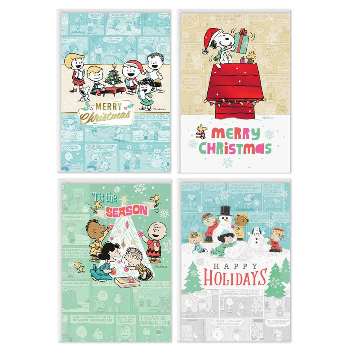 Hallmark Peanuts Nostalgic Wishes assorted boxed Christmas cards pack of 16 featuring festive Peanuts character designs