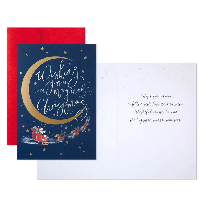 Hallmark Santa and Crescent Moon boxed Christmas cards pack of 16 featuring a festive nighttime holiday design