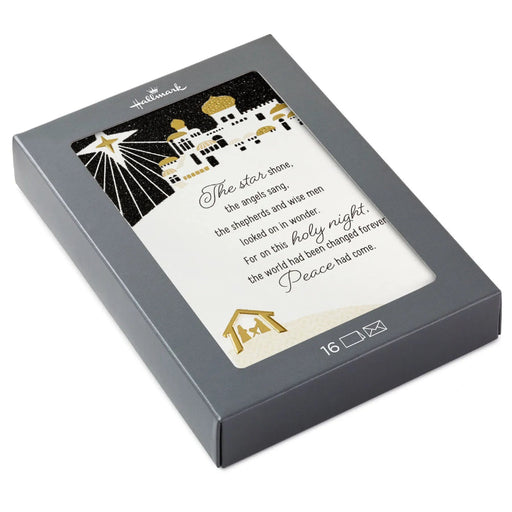 Hallmark Peace and Joy Bethlehem Scene boxed Christmas cards, pack of 16, featuring a serene Bethlehem Christmas scene