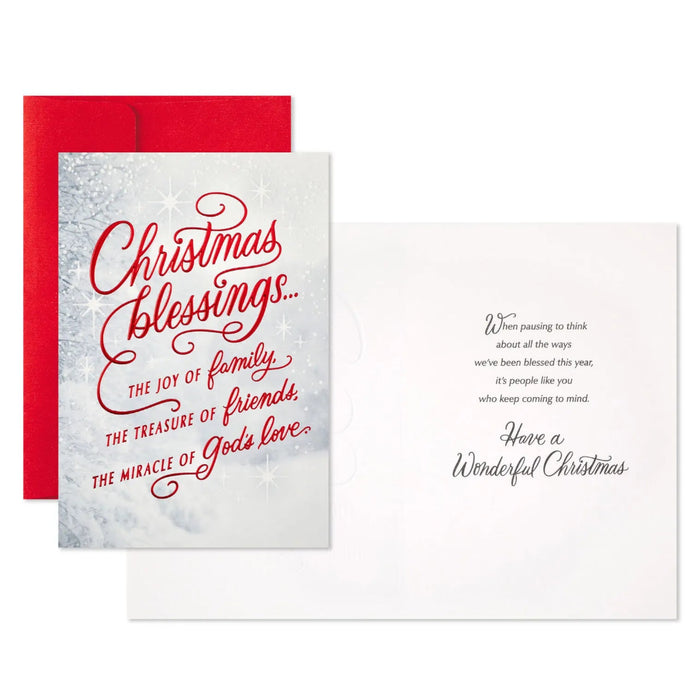 Hallmark Red Script and Snowy Evergreens boxed Christmas greeting cards, pack of 16 festive holiday cards