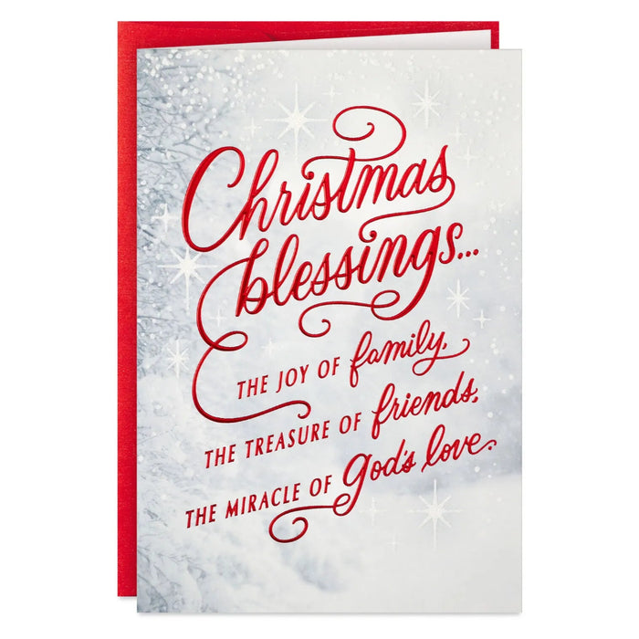 Hallmark Red Script and Snowy Evergreens boxed Christmas greeting cards, pack of 16 festive holiday cards