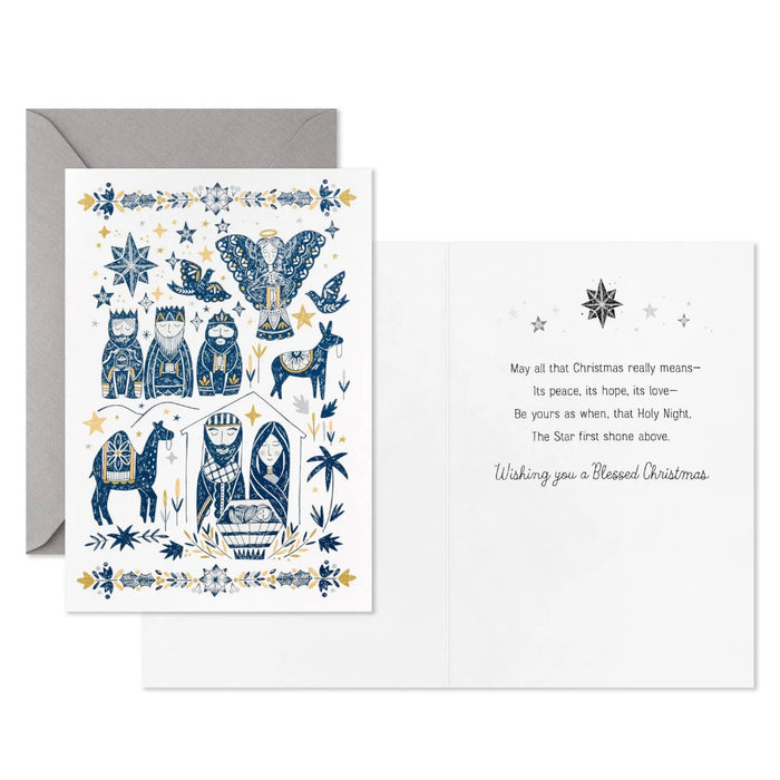 Hallmark Folk Art Manger Scene boxed Christmas greeting cards, pack of 16 religious holiday cards