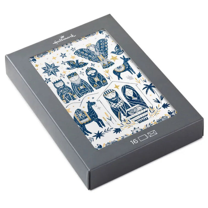 Hallmark Folk Art Manger Scene boxed Christmas greeting cards, pack of 16 religious holiday cards